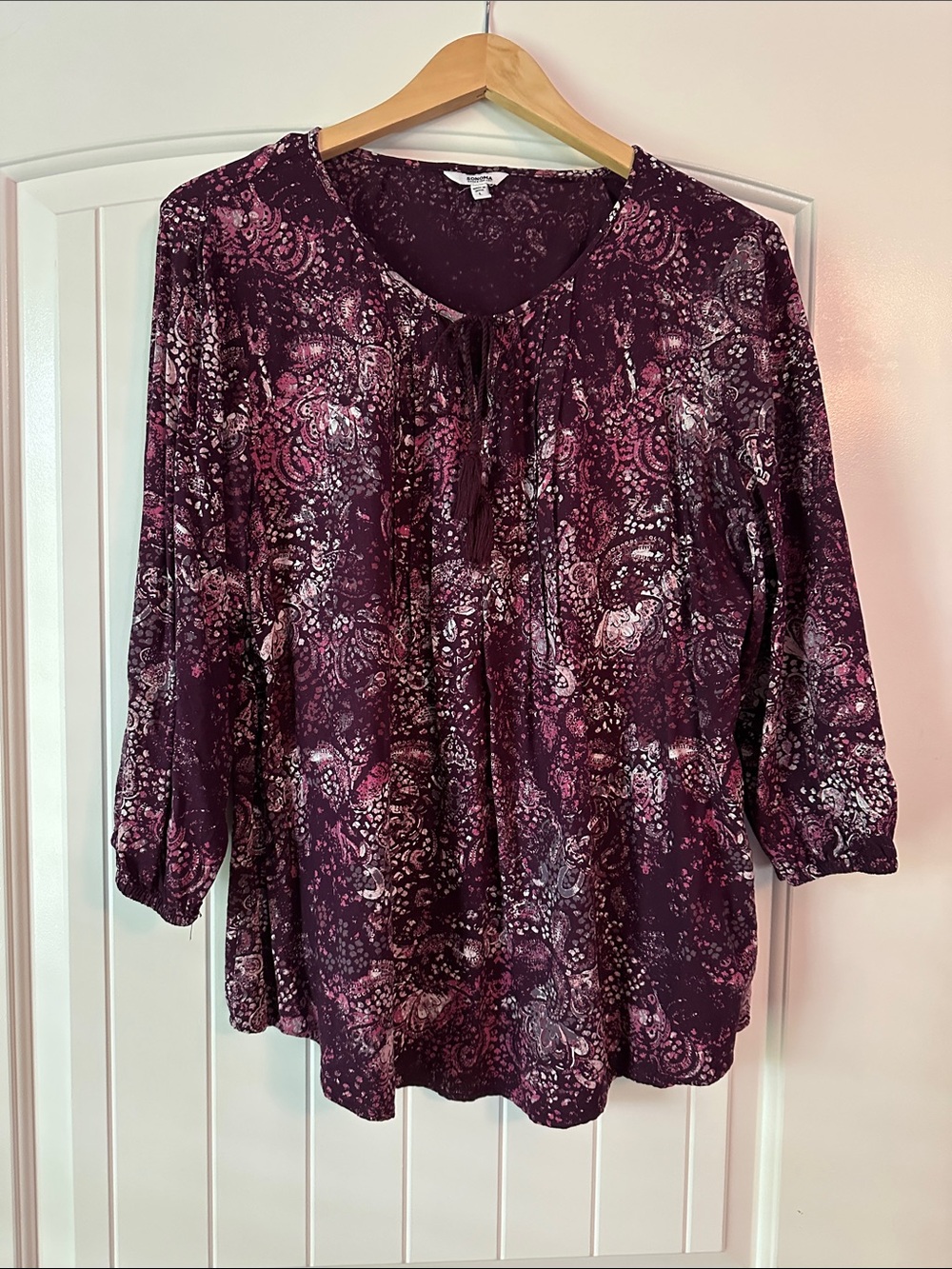 Sonoma Plum Paisley Tie-Front Blouse